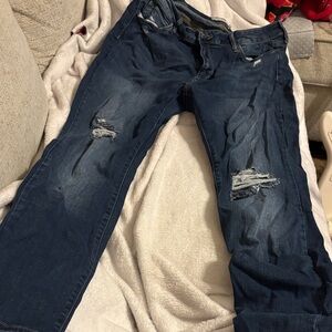 Classic Blue Distressed Straight Leg Jeans